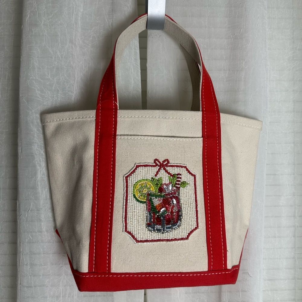 Anthropologie The Hartley Bloody Mary Beaded Cocktail Mini Cotton Canvas Tote - Picture 5 of 16